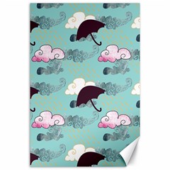 Rain Clouds Umbrella Blue Sky Pink Canvas 24  X 36 