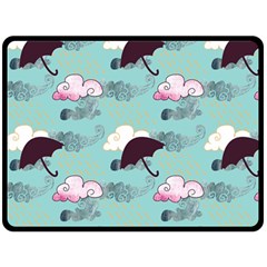 Rain Clouds Umbrella Blue Sky Pink Fleece Blanket (large)  by Mariart