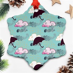 Rain Clouds Umbrella Blue Sky Pink Ornament (snowflake) by Mariart