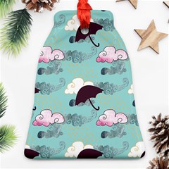 Rain Clouds Umbrella Blue Sky Pink Bell Ornament (two Sides) by Mariart