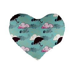 Rain Clouds Umbrella Blue Sky Pink Standard 16  Premium Heart Shape Cushions by Mariart