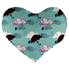 Rain Clouds Umbrella Blue Sky Pink Large 19  Premium Heart Shape Cushions