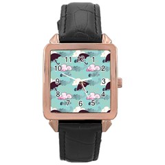 Rain Clouds Umbrella Blue Sky Pink Rose Gold Leather Watch  by Mariart