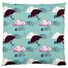 Rain Clouds Umbrella Blue Sky Pink Large Flano Cushion Case (two Sides) by Mariart