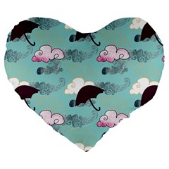 Rain Clouds Umbrella Blue Sky Pink Large 19  Premium Flano Heart Shape Cushions by Mariart