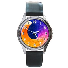 Wave Waves Chefron Color Blue Pink Orange White Red Purple Round Metal Watch by Mariart