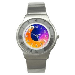 Wave Waves Chefron Color Blue Pink Orange White Red Purple Stainless Steel Watch by Mariart