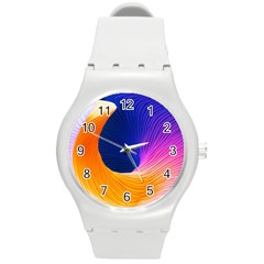 Wave Waves Chefron Color Blue Pink Orange White Red Purple Round Plastic Sport Watch (m) by Mariart