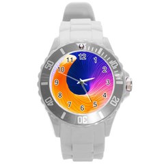 Wave Waves Chefron Color Blue Pink Orange White Red Purple Round Plastic Sport Watch (l) by Mariart