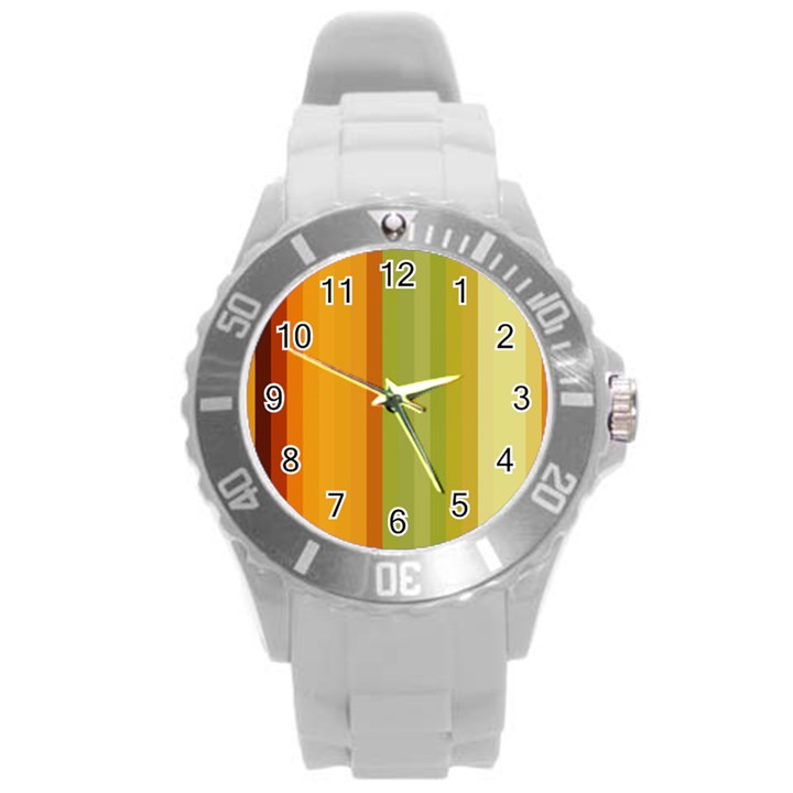 Colorful Citrus Colors Striped Background Wallpaper Round Plastic Sport Watch (L)