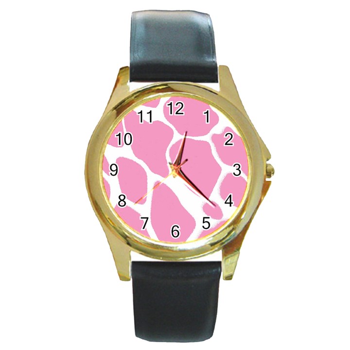 Baby Pink Girl Pattern Colorful Background Round Gold Metal Watch