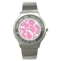 Baby Pink Girl Pattern Colorful Background Stainless Steel Watch by Simbadda