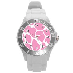 Baby Pink Girl Pattern Colorful Background Round Plastic Sport Watch (l) by Simbadda