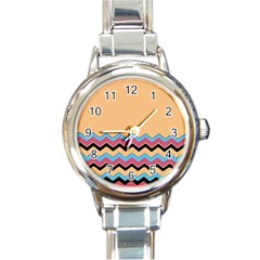 Chevrons Patterns Colorful Stripes Background Art Digital Round Italian Charm Watch by Simbadda