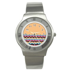 Chevrons Patterns Colorful Stripes Background Art Digital Stainless Steel Watch by Simbadda