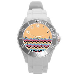 Chevrons Patterns Colorful Stripes Background Art Digital Round Plastic Sport Watch (l) by Simbadda