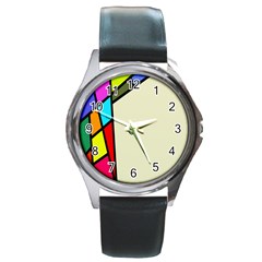 Digitally Created Abstract Page Border With Copyspace Round Metal Watch by Simbadda