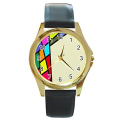 Digitally Created Abstract Page Border With Copyspace Round Gold Metal Watch by Simbadda