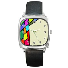 Digitally Created Abstract Page Border With Copyspace Square Metal Watch by Simbadda