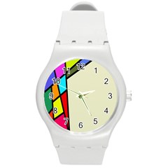 Digitally Created Abstract Page Border With Copyspace Round Plastic Sport Watch (m) by Simbadda