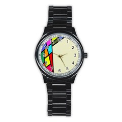 Digitally Created Abstract Page Border With Copyspace Stainless Steel Round Watch by Simbadda