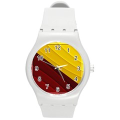 3d Glass Frame With Red Gold Fractal Background Round Plastic Sport Watch (m) by Simbadda