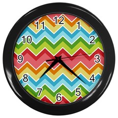 Colorful Background Of Chevrons Zigzag Pattern Wall Clocks (black) by Simbadda