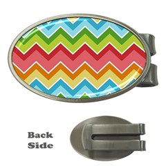 Colorful Background Of Chevrons Zigzag Pattern Money Clips (oval)  by Simbadda