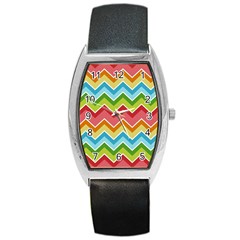 Colorful Background Of Chevrons Zigzag Pattern Barrel Style Metal Watch by Simbadda