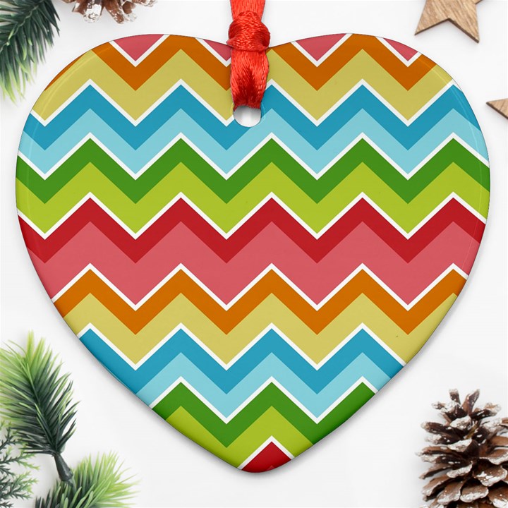 Colorful Background Of Chevrons Zigzag Pattern Heart Ornament (Two Sides)