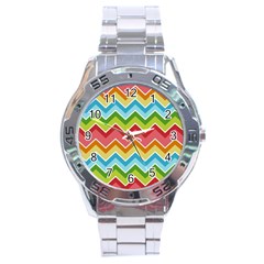 Colorful Background Of Chevrons Zigzag Pattern Stainless Steel Analogue Watch by Simbadda