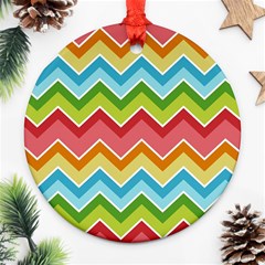 Colorful Background Of Chevrons Zigzag Pattern Ornament (round) by Simbadda