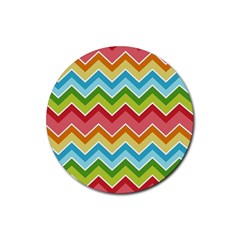 Colorful Background Of Chevrons Zigzag Pattern Rubber Round Coaster (4 Pack)  by Simbadda