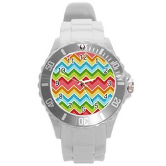 Colorful Background Of Chevrons Zigzag Pattern Round Plastic Sport Watch (l) by Simbadda