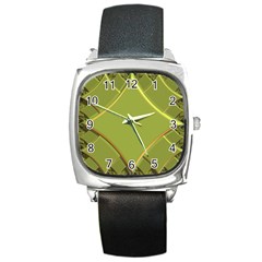 Fractal Green Diamonds Background Square Metal Watch by Simbadda