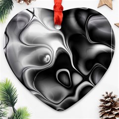 Fractal Black Liquid Art In 3d Glass Frame Ornament (heart) by Simbadda