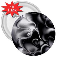 Fractal Black Liquid Art In 3d Glass Frame 3  Buttons (10 Pack)  by Simbadda