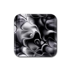 Fractal Black Liquid Art In 3d Glass Frame Rubber Coaster (square)  by Simbadda