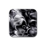 Fractal Black Liquid Art In 3d Glass Frame Rubber Coaster (Square)  Front