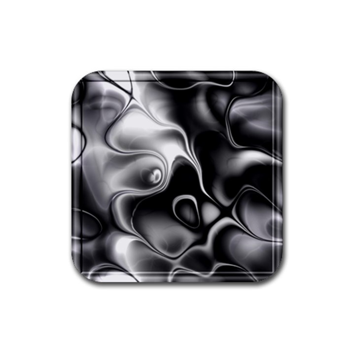 Fractal Black Liquid Art In 3d Glass Frame Rubber Coaster (Square) 