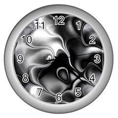 Fractal Black Liquid Art In 3d Glass Frame Wall Clocks (silver)  by Simbadda