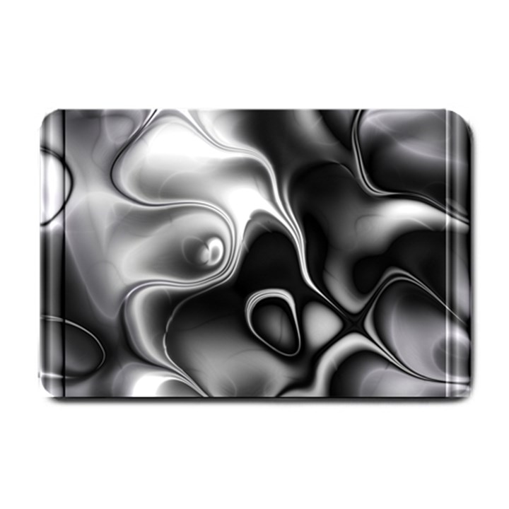 Fractal Black Liquid Art In 3d Glass Frame Small Doormat 