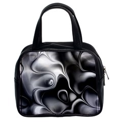 Fractal Black Liquid Art In 3d Glass Frame Classic Handbags (2 Sides) by Simbadda