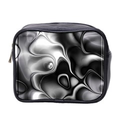 Fractal Black Liquid Art In 3d Glass Frame Mini Toiletries Bag 2-side by Simbadda