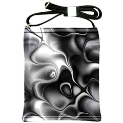 Fractal Black Liquid Art In 3d Glass Frame Shoulder Sling Bags by Simbadda