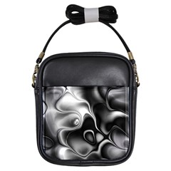 Fractal Black Liquid Art In 3d Glass Frame Girls Sling Bags by Simbadda