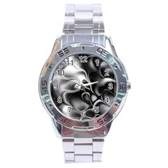 Fractal Black Liquid Art In 3d Glass Frame Stainless Steel Analogue Watch by Simbadda