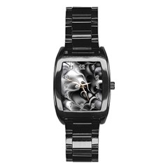 Fractal Black Liquid Art In 3d Glass Frame Stainless Steel Barrel Watch by Simbadda