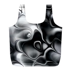 Fractal Black Liquid Art In 3d Glass Frame Full Print Recycle Bags (l)  by Simbadda