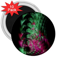 Pink And Green Shapes Make A Pretty Fractal Image 3  Magnets (10 Pack)  by Simbadda